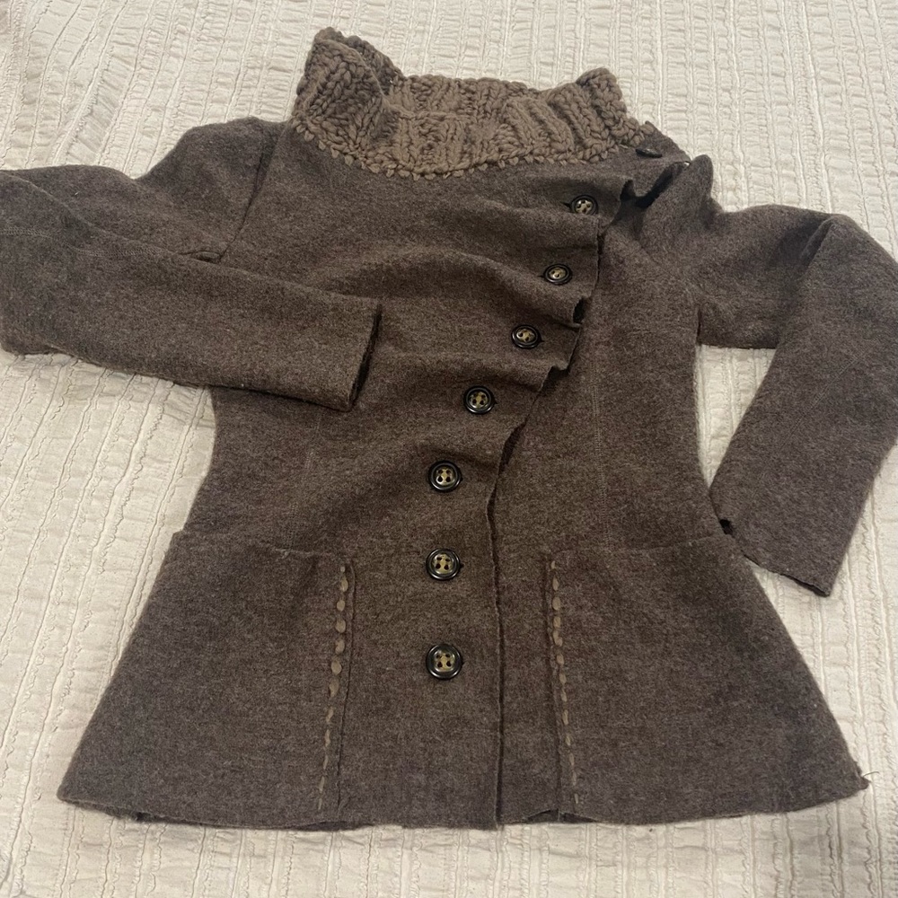 Anthropologie Felted Wool w/knit cowl sweater jacket